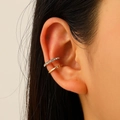 Set of two gold ear bone clips with minimalist cross design and white cubic zirconia - Gold Double Layer Stacking Set (2615)