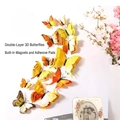 Double-layer 3D yellow butterflies with magnetic and adhesive backing for home wall decor - Magnet with Adhesive / Yellow Double Layer 12PCS