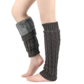 Detail of dark grey knit leg warmers with cable pattern showing two ways to wear them - Plush Lined Cable Knit / Dark Gray