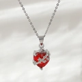 Gothic style red heart zircon pendant with silver thorn detail on an O-chain necklace - White Gold Color NAC11-5