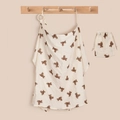 Cotton nursing cover with brown bear print, adjustable ring and matching storage bag - Single Bear