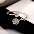 Elegant S925 silver open ring featuring a rose flower and sparkling zircon stone - Adjustable Open / Silver