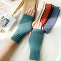 Cozy turquoise knitted fingerless gloves for women featuring ribbed cuffs for winter - Pine Green