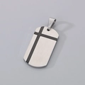 Silver brushed stainless steel military tag pendant with black offset cross design - Style B Two-Tone Black Cross Pendant Only (Without Chain)