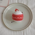 Knitted red and white Christmas ball ornament with geometric pattern for festive tree decor - 7cm Knitted Ball 02 (1 Pc)