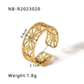 Adjustable 18k gold plated open ring with geometric hollow pattern and 0.8cm width - Radial Geometric Sunflower (NB-R2023020)
