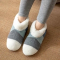 Winter thermal knit cabin socks with faux fur trim in white, gray, and blue color blocking - One Size / Rabbit Hair Blue Cyan