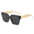 Square oversized black sunglasses featuring unique gold metal chain link temples - Black Frame Black Grey Lens