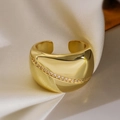 Macro detail of gold-plated open ring featuring polished finish and micro-set zircons - Wide Polished Style (14131)