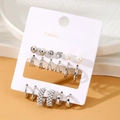 9-piece set of silver earrings with rhinestones, pearls, and geometric hoops on a display card - 9 Pairs Set-Silver Pearl Rhinestone Wide