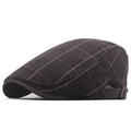 Deep brown plaid newsboy cap with vintage bronze buckle and textured fabric - Adjustable / Coffee