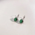 Minimalist silver hoop earrings featuring a vintage green oval zircon gemstone - Silver & Green (DEP1281)