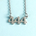 Silver stainless steel number 444 pendant necklace with gothic font on blue background - Number 444 / Steel