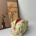 Quilted floral makeup bag with pink rose patterns and a red checkered lining design - Yellow Large Rose