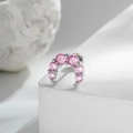 Silver crescent moon cartilage stud earring with sparkling pink zircon gemstones - Pink Moon Style (A1031-2)