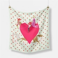 Pañuelo de seda Tea Time con motivos de corazones e ilustración ecuestre medieval romántica - Beige