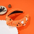 Halloween Haarreif in Orange mit weißen Gespenstern und funkelnden Strasssteinen Dekor - Halloween Geist Stirnband / Orange