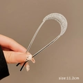 Épingle à cheveux argentée en U avec croissant de lune en strass, taille 11,2 cm - Croissant de Lune en Argent Diamant Brillant (17) / 11.2cm