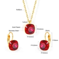 Detail view of gold-plated stainless steel jewelry set with red crystal dimensions - Gold-Red Crystal