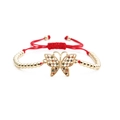 Adjustable red braided rope bracelet with gold butterfly zircon charm and beads - Butterfly + Copper Beads Red Rope