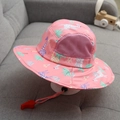Pink kids wide brim sun hat featuring giraffe print and mesh sides with a whistle cord - 50-53cm (2-6 Years) / Rose Red Maple Leaf Giraffe (Mesh Bucket Hat)