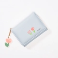 Short light blue PU leather tri-fold wallet with pink tulip print and cute flower charm - Blue