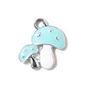 Cartoon light blue enamel mushroom charm pendant with silver metal frame for DIY jewelry - Blue (Silver Plated)