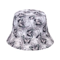 Detail of off-white canvas bucket hat featuring purple butterfly and leaf print - Grey Purple Butterfly Leaf Print Style (A)
