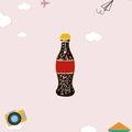 Cute enamel cola bottle brooch pin with brown body and yellow cap on cartoon background - Cola Bottle