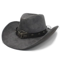 Cappello da cowboy western grigio scuro con fibbia a testa di toro e borchie retro - M (56-58cm) / grigio scuro