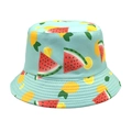 Dettaglio cappello alla pescatora celeste in cotone con stampe di anguria e limone - M (56-58cm) / Anguria