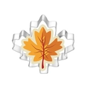 Macro view of maple leaf cookie cutter in stainless steel with a baked orange biscuit - Maple Leaf 7296