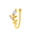 U-shaped non-pierced golden leaf nose clip with zircon inlay for a stylish creative look - Grass Style (WG-1267) / Gold