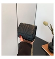 Chic black quilted square bag with elegant gold chain strap and curved flap closure - Black