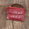 Multifunctional red crocodile pattern leather wallet with zipper and snap pocket - Dark Red