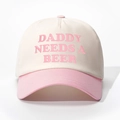 Broderie rose détaillée Daddy Needs A Beer sur casquette de baseball beige et rose - Réglable / Blanc Cassé et Rose
