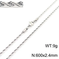 Sleek silver twisted rope chain necklace in titanium steel, 600x2.4mm size, minimalist style - 2.4mm-60cm(KN228827-Z)