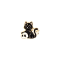Spilla smaltata con gatto nero su teschio, mezzaluna e rifiniture dorate lucide - Gatto Nero Teschio (XZ4161)