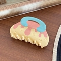 Beige acetate hair claw clip with pink wave patterns and blue handle macaron style - 8.5cm / Beige Pink