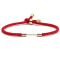 Bracciale regolabile in corda di Milano rossa con barra in metallo dorato lucido e nodo scorrevole - Corda di Base Rossa