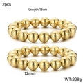 2-piece set of golden 12mm elastic metal bead bracelets with a polished mirror finish - 12mm Gold Bead Bracelet 2Pcs Set (KB160808-Z)
