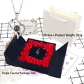Heart projection necklace with 100 languages of I Love You in a red rose gift box set - White Gold Heart Necklace and Rose Gift Box