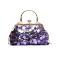 Sparkly purple sequin evening clutch bag with gold metal frame and top handle - Purple