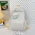 Mochila escolar gris claro minimalista con un lindo colgante de felpa de nube blanca - Sin colgante / Blanco