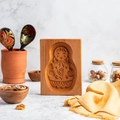 Rectangular beechwood cookie mold with detailed matryoshka doll carving for baking - Dolls