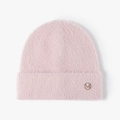 Gorro de punto suave rosa claro con logo M dorado para el calor del invierno - Rosa