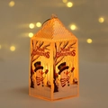 Detalle de farol de Navidad con motivo de muñeco de nieve y luz LED cálida interior - Muñeco de nieve