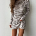 Brown and white zebra print long sleeve mini dress with a comfortable slim fit design - S / Zebra Stripe