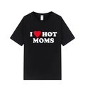 T-shirt classique en coton noir avec imprimé I Heart Hot Moms pour la fête des mères - XS / Haut (Imprimé I Love Hot Moms) / Noir