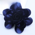 Deep blue 3D satin rose flower brooch for formal suits and hair accessory use - Navy Blue